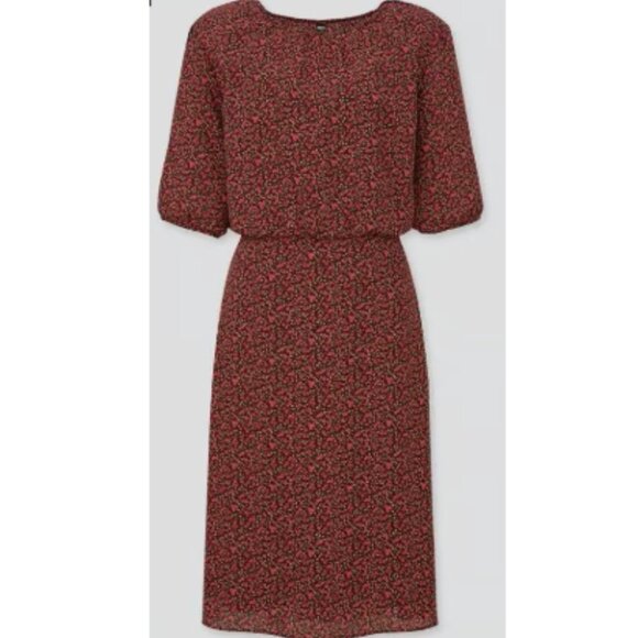 Uniqlo Dresses & Skirts - Uniqlo Women's Georgette Printed Half Sleeve Flared Sheer Dress & Black Slip M
